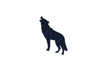 Vector illustration of wolf silhouette black white background.