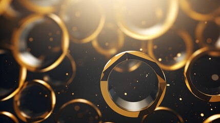 Behold the elegance of a tech-inspired geometric background, where abstract golden and grey circles intertwine to form a captivating vector banner design, captured in mesmerizing HD clarity