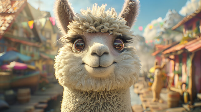 close up of a alpaca with a blue eyes - Powered by Adobe