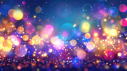Abstract background with vibrant bokeh lights and glittering effect