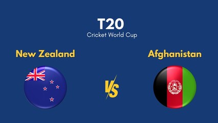 New Zealand vs Afghanistan Banner or poster design on red and blue background.