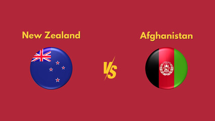 New Zealand vs Afghanistan Banner or poster design on red and blue background.