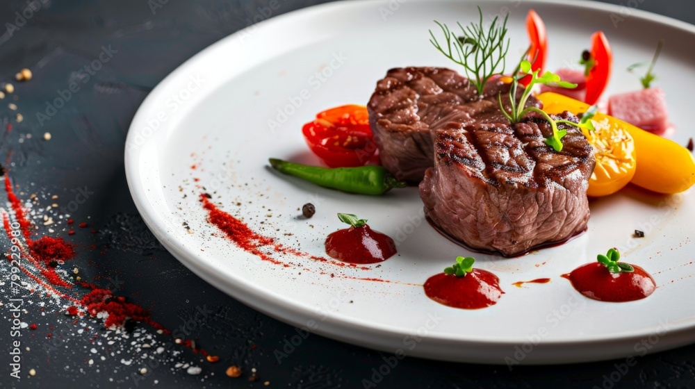 Sticker plate with assorted meal of meat and vegetables