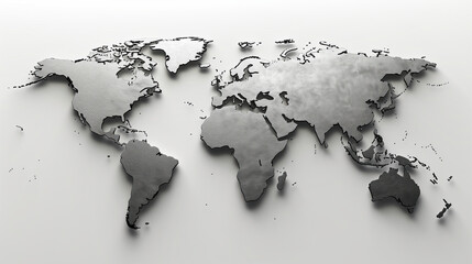 3D render of world map on white background. 