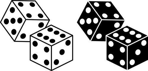Dice icons. Black and White Vector Icons. Cubes for Casino Games. Gambling Concept