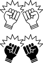 Fighting Game Icons. Black and White Vector Icons. Hands Clenched into Fists and Ready for Battle. Combat Competitions, Boxing. Game Concept