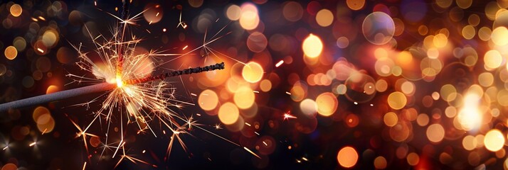 Obraz premium Beautiful burning sparkler with bokeh light background