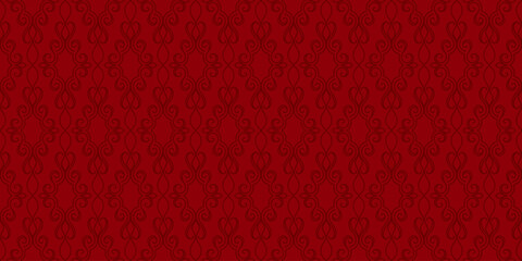 Rich red background. Seamless damask pattern. Red color.For fabric, wallpaper, wrapping paper, holiday packaging. Vector illustration.