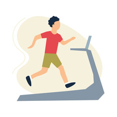 Running sporty man on the treadmill. Cardio workout. Exercising in the gym. Healthy way of life concept. Vector illustration