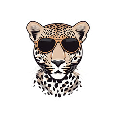 Leopard wearing sunglasses  logo illustration art on a transparent background generative ai
