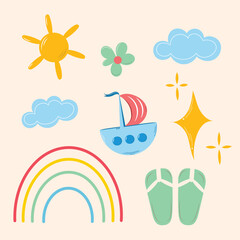 Summer vector set with cute elements