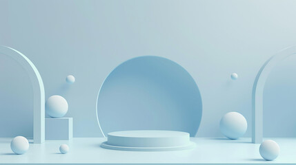 Whimsical Product Display: Baby Blue Podium with Playful Geometric Design