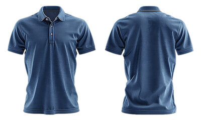 set of plain blue polo shirt mockup templates with front and back views, generated ai