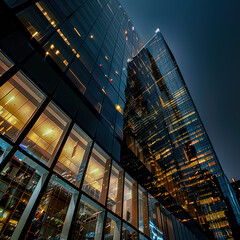 Fototapeta premium Tall skyscrapers against the background of the night sky. bottom up view 