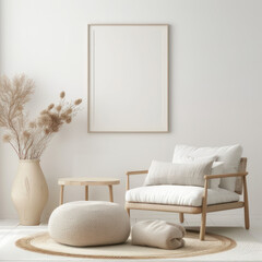 Frame & poster mockup in Boho style interior. 3d rendering, 3d illustration
