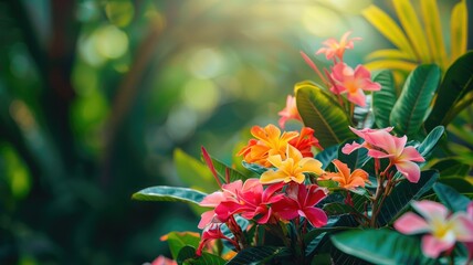 Tropical flowers in vibrant bloom.