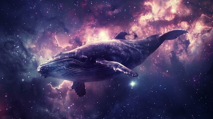 Obraz premium Whale Swimming Through Space Generative AI