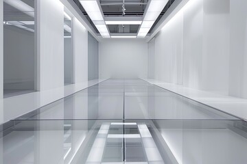Obraz premium Luxury White Minimalist Gallery: Modern Space with Reflective Floors