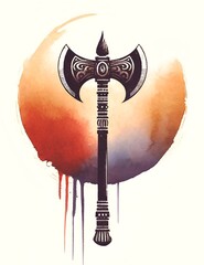 Illustration of a lord parshuram axe in watercolor style.