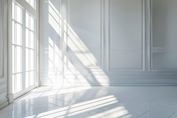 Modern White Room with Diagonal Light Shafts - Contemporary Interior Design
