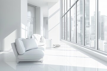 Monochromatic Luxe: Bright White Lounge in Modern Interior with Gray Accents