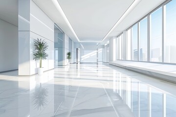 White Reflections: Modern Gallery Space with Marble Lobby and Window View