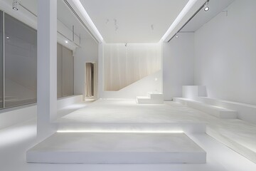 Minimalist White Interior Design: Luxury Fashion Boutique Spotlighting Textures
