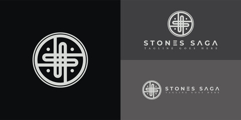 Abstract initial circle letter S or SS logo in silver white color isolated on multiple black background colors. The logo is suitable for property and construction company icon logo design inspiration