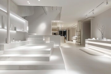 White Elegance: Minimalistic Light Illuminating Modern Luxury Boutique Interior Design Concept