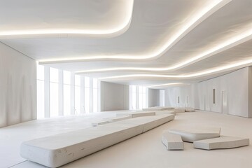 Sunlit Minimalist White Room: Contemporary Space with Panoramic Views