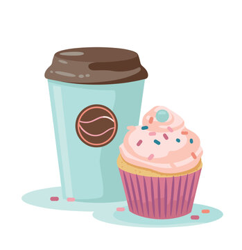 cupcake and coffee cup, pastel colors clip art preview