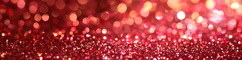 Raspberry Red Glitter Defocused Abstract Twinkly Lights Background, shimmering blurred lights with juicy raspberry red tones.