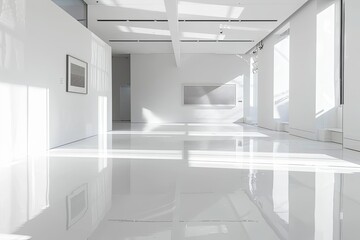 White Interior Embracing Minimalism: Reflective Gallery Loft Design