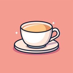 Illustration of a coffee cup filled with coffee on a pink background.