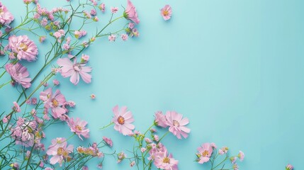 Pink small Flowers on a turquoise on copyspace Backdrop
