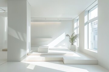 Minimalist White Room Showcasing Designer Furniture in a Modern Space
