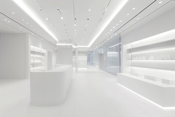 Minimalistic White Gallery: Luxury Showcase Space with Highlighted Displays