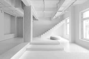 Monochromatic Space: Minimalist Loft Living Room