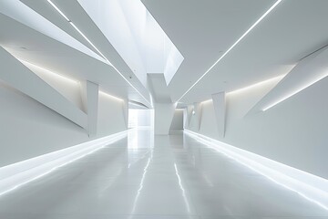 Geometry of Light: A Minimalist Art Space with White Interiors and Illuminated Ceilings