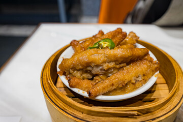 Close up shot of braised chicken feet