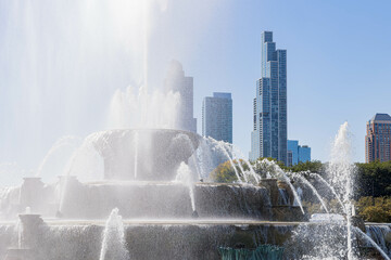 Sunny view of the Clarence F. Buckingham Memorial Fountain