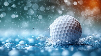 Close-Up of a Golf Ball Splashing Into Water During a Rainy Day