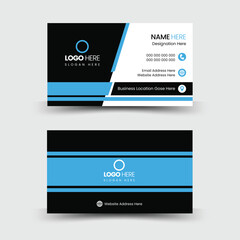 Modern creative business card template design both side with blue, white and black colors abstract business card and editable vector template

