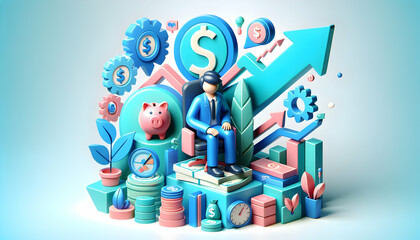 Cartoon 3D Icon: Personal Finance Empowerment Concept with Abstract Designs for Financial Literacy, Budgeting, and Smart Money Management - Ideal for Personal Finance Apps, Educational Resources, and 