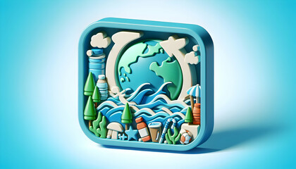 3D Cartoon Icon: Lead the Plastic Free Campaign with Compelling Advertisement for Businesses Advocating for Planet-Friendly Alternatives and Ocean Conservation