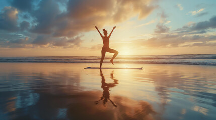  Fitness Enthusiast Doing Yoga at the Beach AI generation