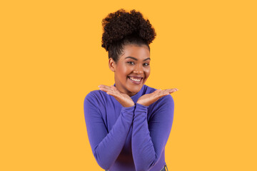 Smiling Hispanic Woman Making Gesture With Hands