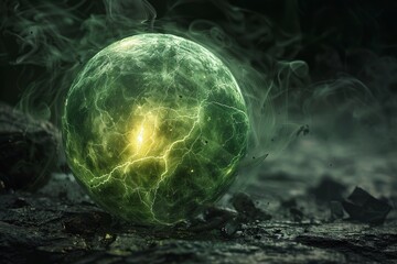 Naklejka premium A green glowing orb with a yellow light inside of it
