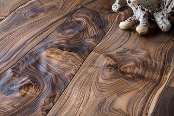 Naklejka premium Elegant Walnut Wood Flooring: Exquisite Natural Beauty and Detailed Tree Design