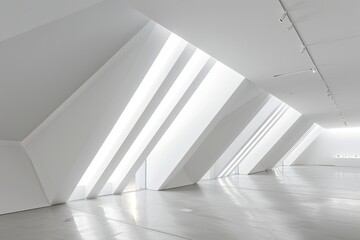 Contemporary White Room: Angular Lighting Exhibition Space Design